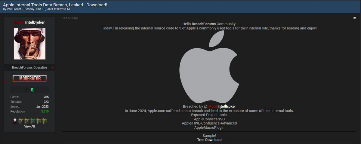 IntelBroker Claims Breach of Apple, Leaks Purported Source Code for Several Internal Tools