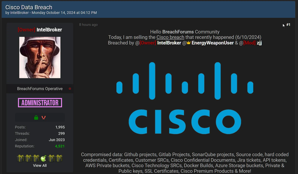 Cisco Is Probing Data Breach After IntelBroker Leak